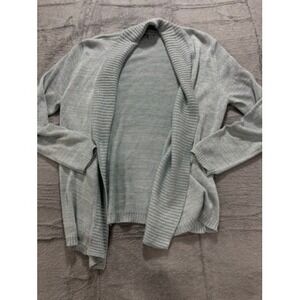Samantha Grey Cardigan Sweater Open Front Lightweight Metallic Knit Sz M